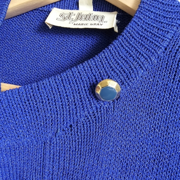 Vintage St.john By Marie Gray Santana Knit Elegant Blue Button-Down Dress - Picture 8 of 8